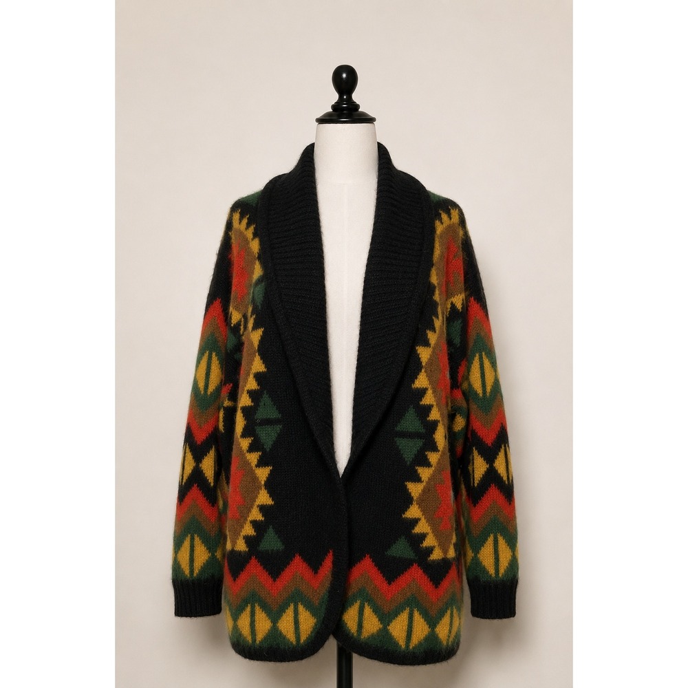Vintage Southwestern Geometric Shawl Collar Cardigan Sweater Cabin Eclectic READ